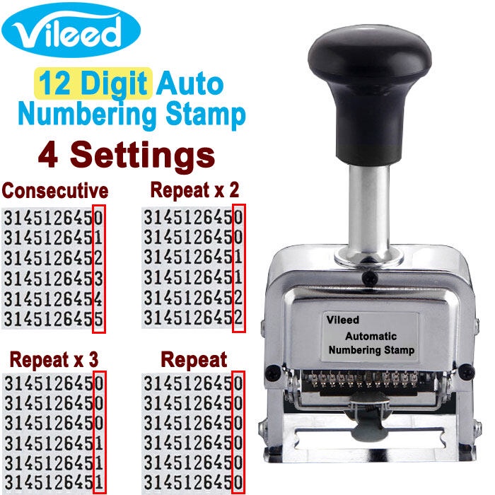4VK7 12 Digit Wheel Self Inking Automatic Numbering Machine Stamp Auto