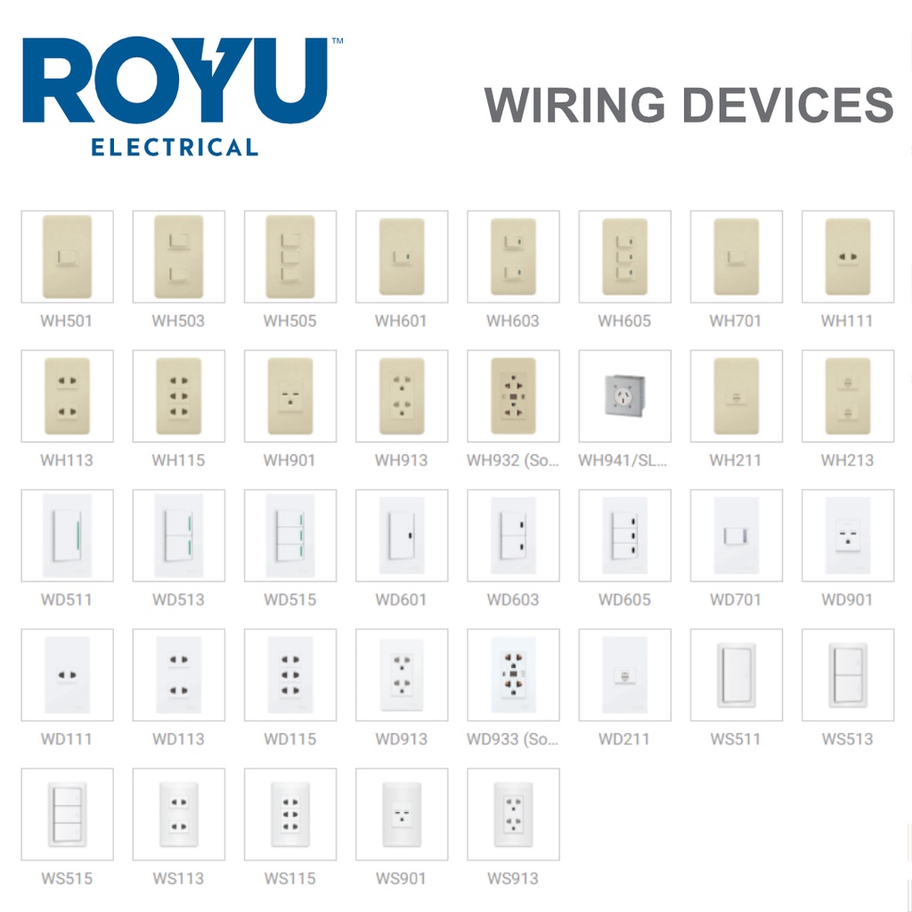 Royu Classic & Wide 1, 2, 3 Gang Switch, Outlet, Duplex, AC Outlet, 3