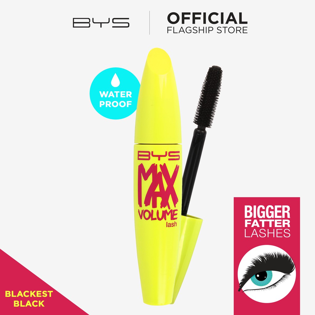BYS Mascara Max Volume Lash Waterproof in Blackest Black Shopee