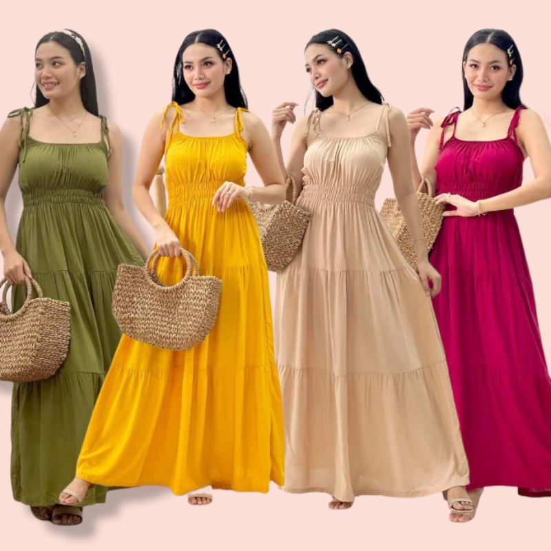 Monique Cotton Self Tie Summer Maxi Dress | Shopee Philippines