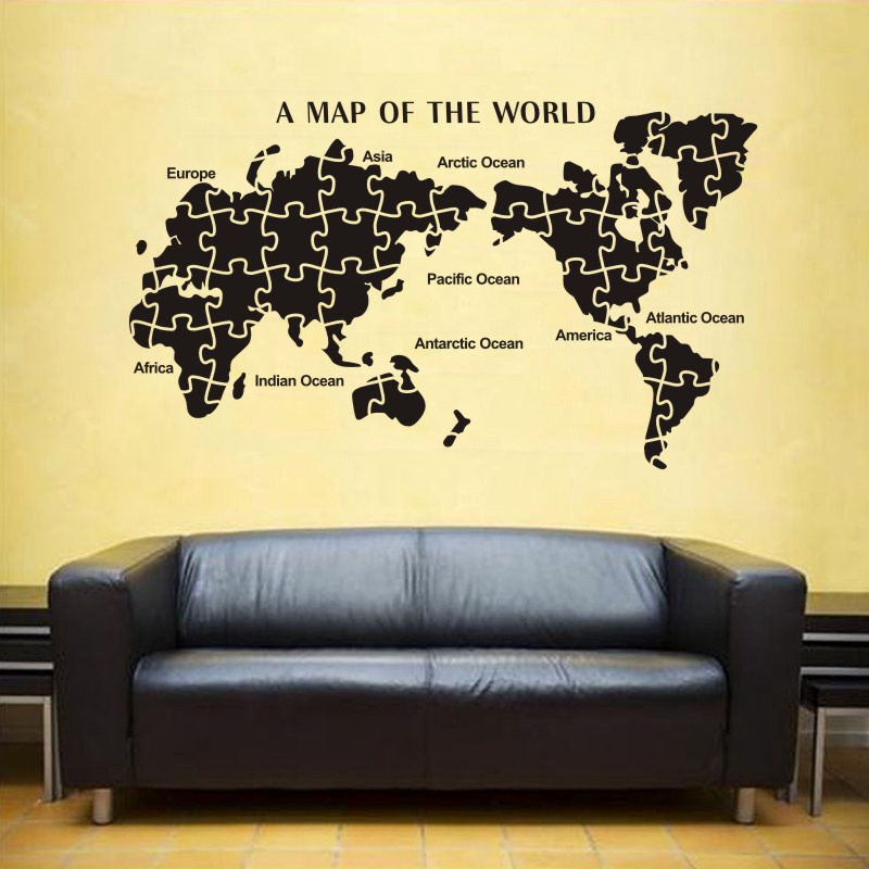 World Map Puzzle Sticker Decal Posters Coffee Shop Vinyl Wall Travel ...