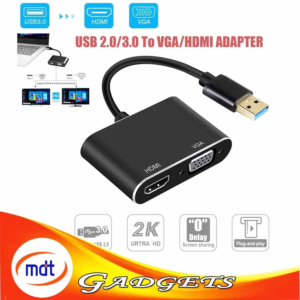 USB 3.0 to HDMI VGA 1080P HD 2 In 1 Hub Converter For Laptop HDTV ...