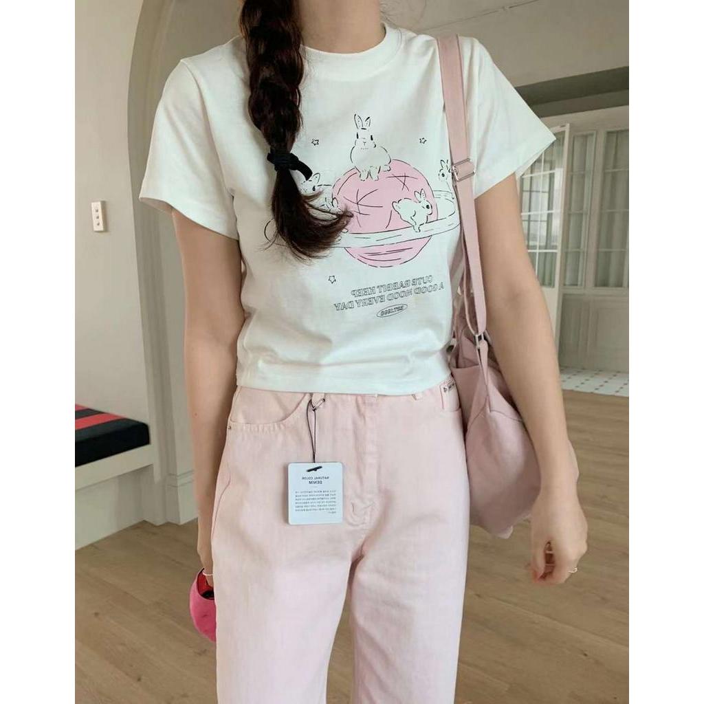 64219 New Style Cotton Rabbit Print Slim-Fit Short-Sleeved T-Shirt ...