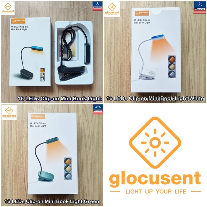 Glocusent 16 LED Book Light – Clip On Reading Light, 3 Colors & 5 Brightness, Rechargeable 80+ Hrs