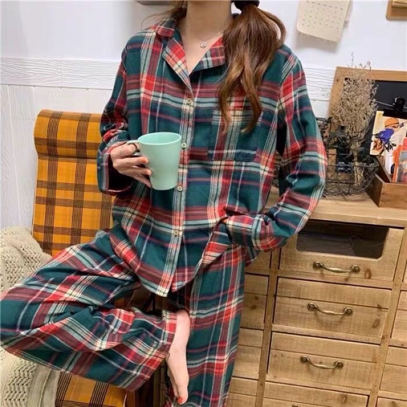Cotton Long-sleeved Trouser Suit Home Service | Shopee Philippines
