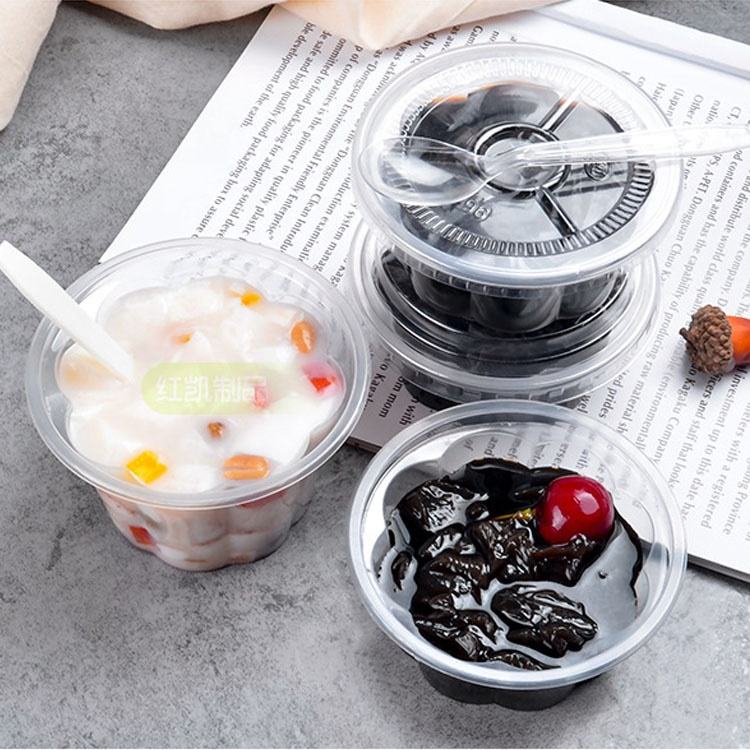 100pcs Disposable Pudding/Yogurt Cup/Plastic Cup Container with Flat ...