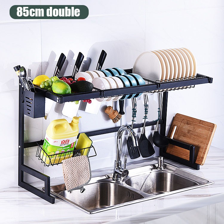Black Stainless Steel Kitchen Single Double Sink Dish Rack Bowl Plates ...