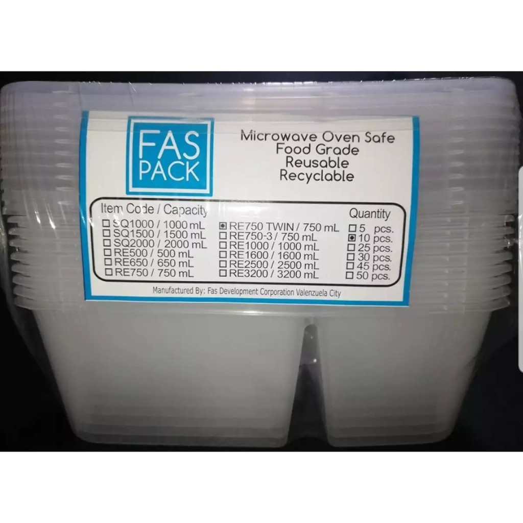 Fas Pack Microwaveable Container RE-750ML TWIN 10 pieces with 2 ...