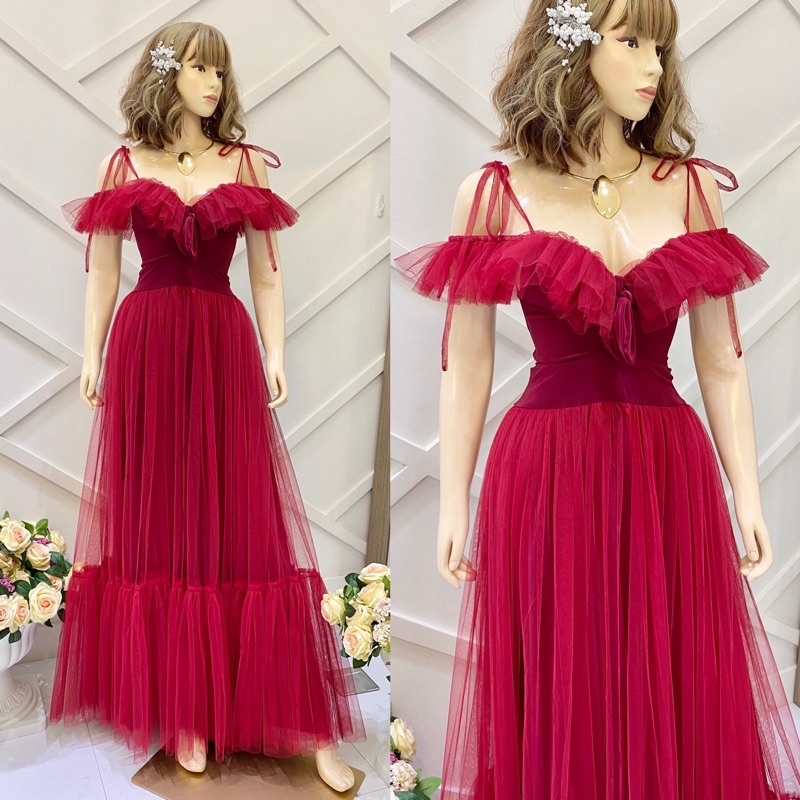 RUFFLED TULLE GOWN OFF SHOULDER Shopee Philippines
