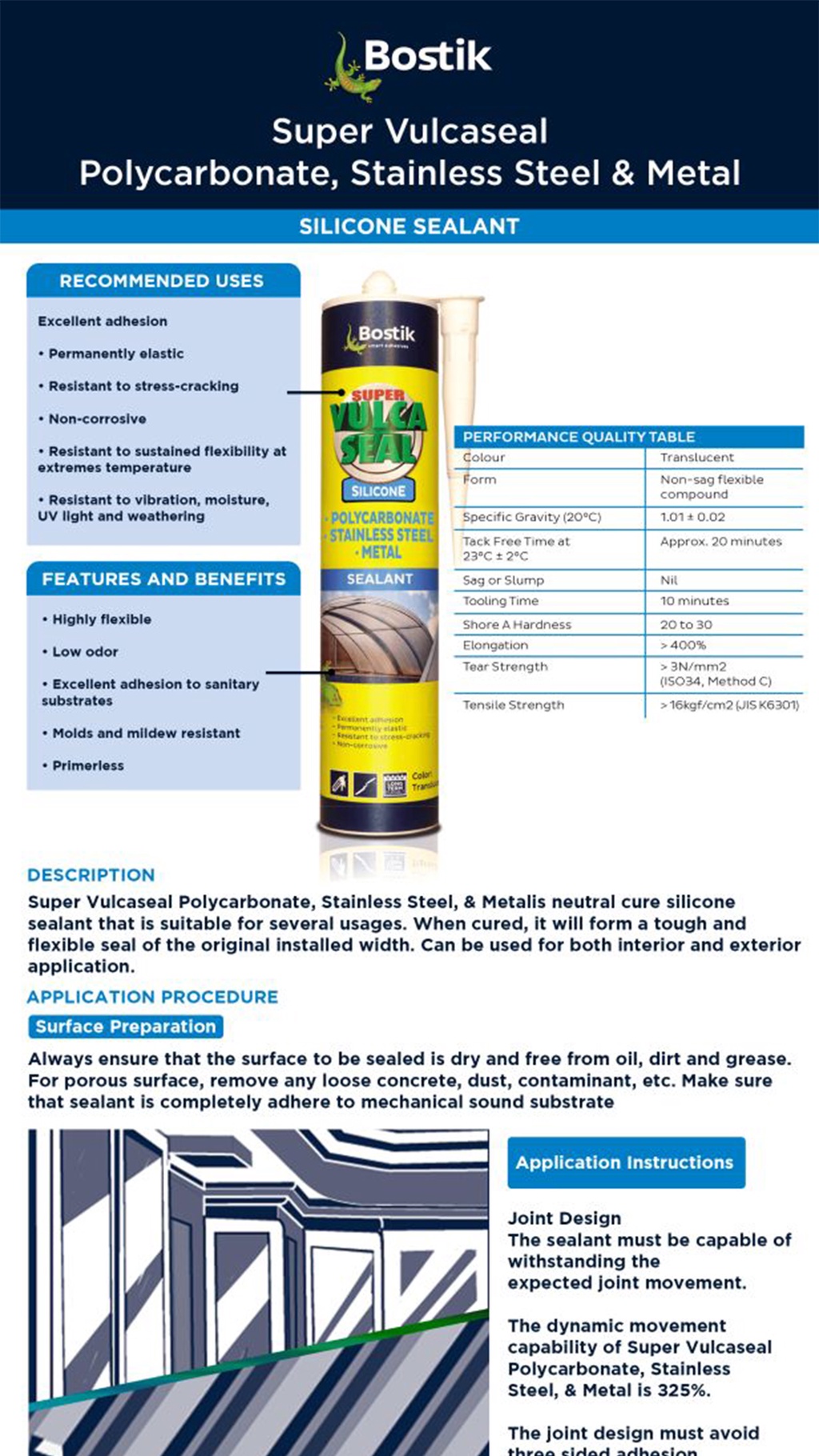 Bostik Super Vulcaseal Silicone Sealant for Polycarbonate, Stainless