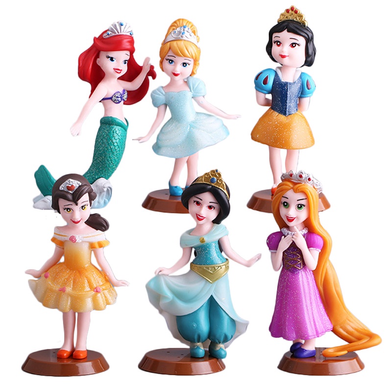 6 Pieces Jasmine Belle Princess Figures Ariel Cinderella Snow White