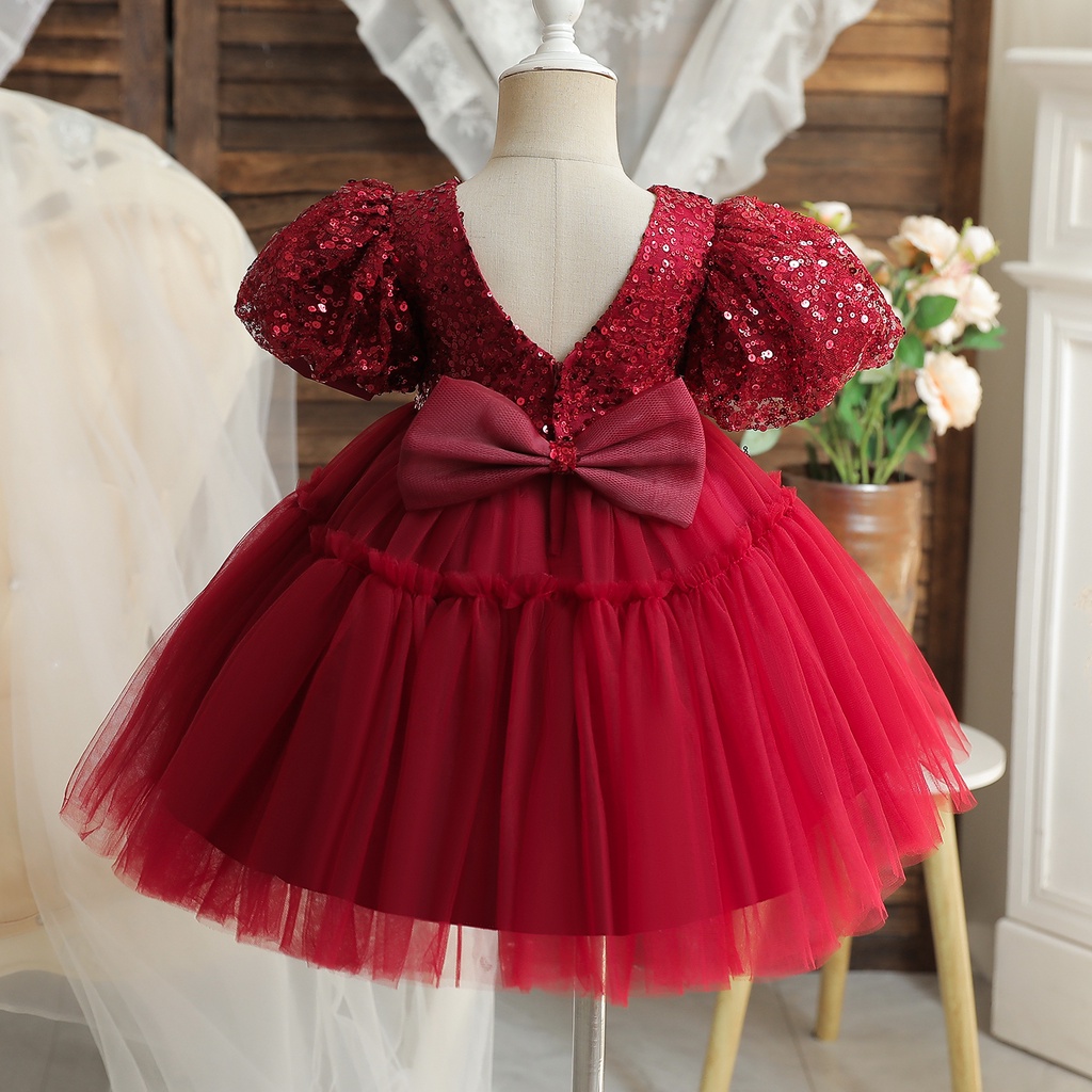 Baby Girls 1st Birthday Party Dresses Sequin Puff Sleeve Lace Cute Kids Princess Wedding Evening Tutu Gown for 0 5 Years Shopee Philippines