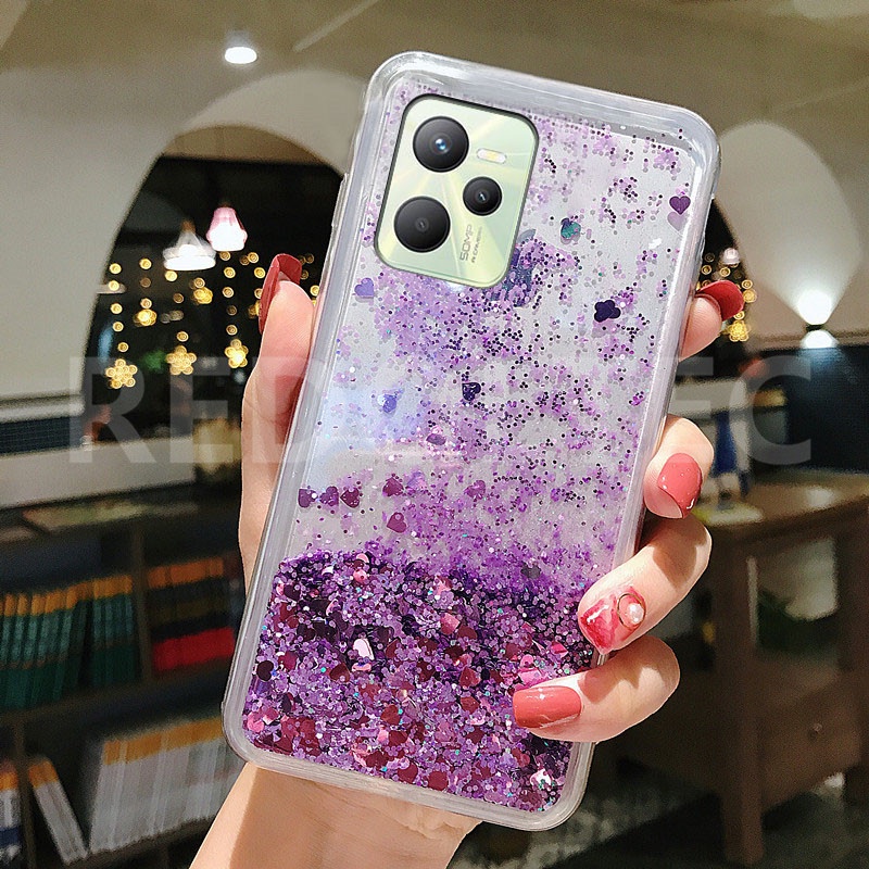 Yarxiawin Custodia Per Realme C35 Silicone Rosa, Effetto Glitter per