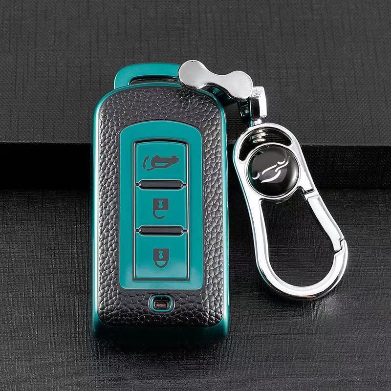 Cover Portachiavi In Silicone TPU Per Mitsubishi (ASX, Outlander, L200, Lancer 10, Pajero Sport) - Guscio Protettivo A 3 Pulsanti, Colore Verde