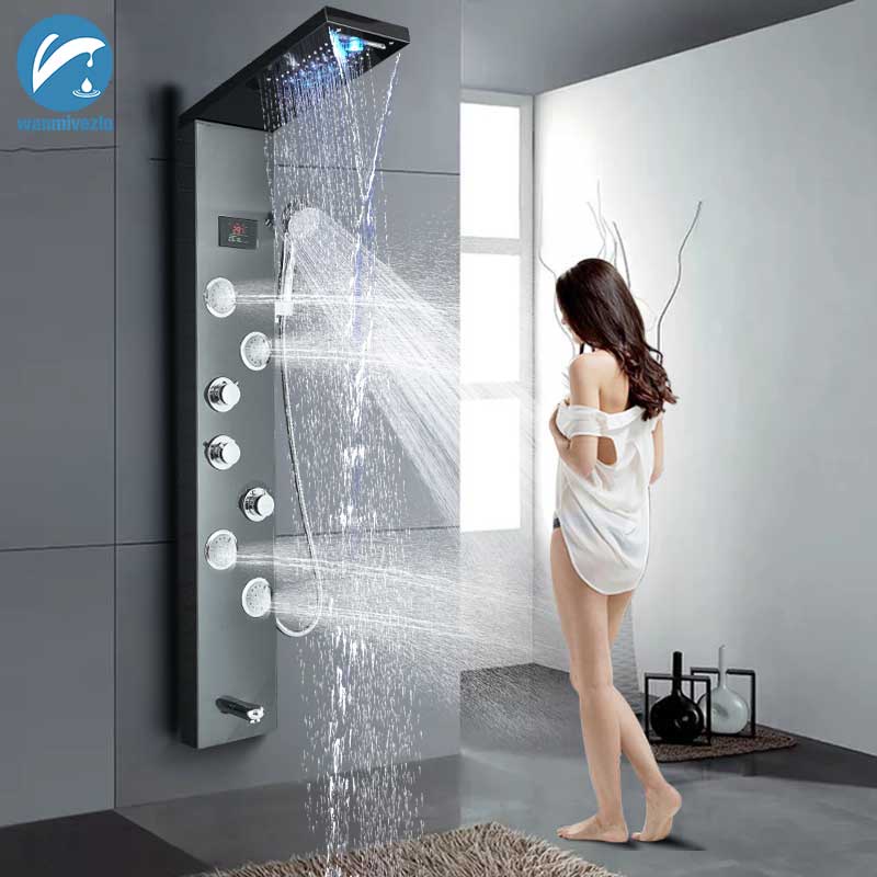 LED Shower Panel Shower Faucet Tower Tap Stainless Steel Digital ...