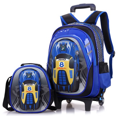 3D child School Bags On wheels School Trolley backpacks wheeled ...