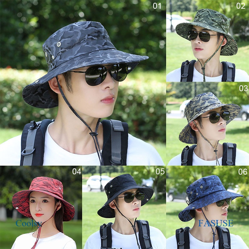 COOLSY New Bucket Hats Outdoor Jungle Military Camouflage Bob Camo ...