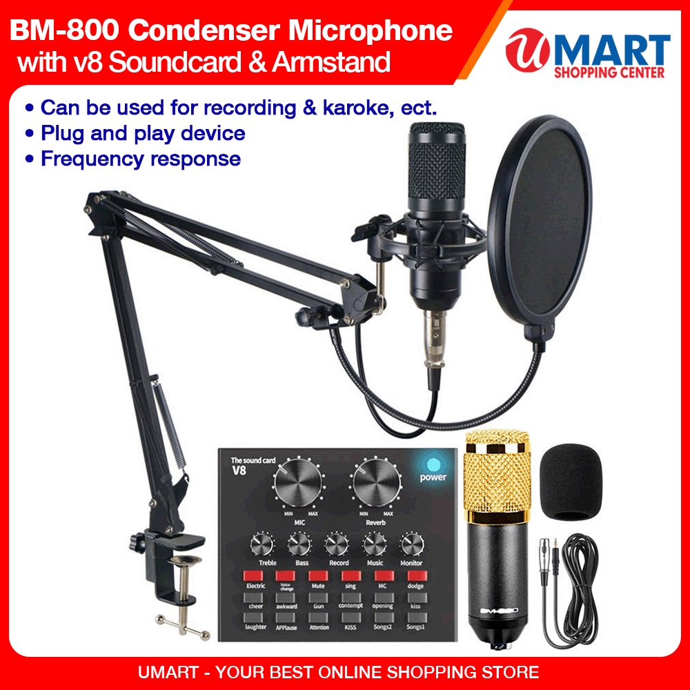 Complete Set BM 800 Condenser Microphone Set with V8 Sound Card