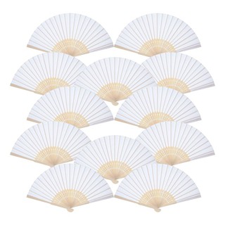 24 Pack Hand Held Fans White Paper Fan Bamboo Folding Fans Handheld Folded  Fan For Church Wedding G