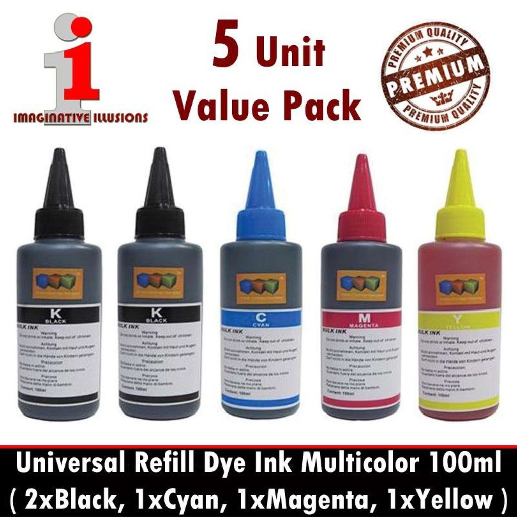 Refill Ink Dye Multicolor 100ml x 5 Universal For Brother / Canon ...