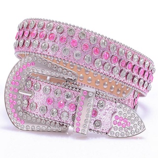 JIARY Womens Men Rhinestone Western Belts Bling Cowgirl Designer Diamond  Studded Belts for Jeans,Pink,110CM/43.3