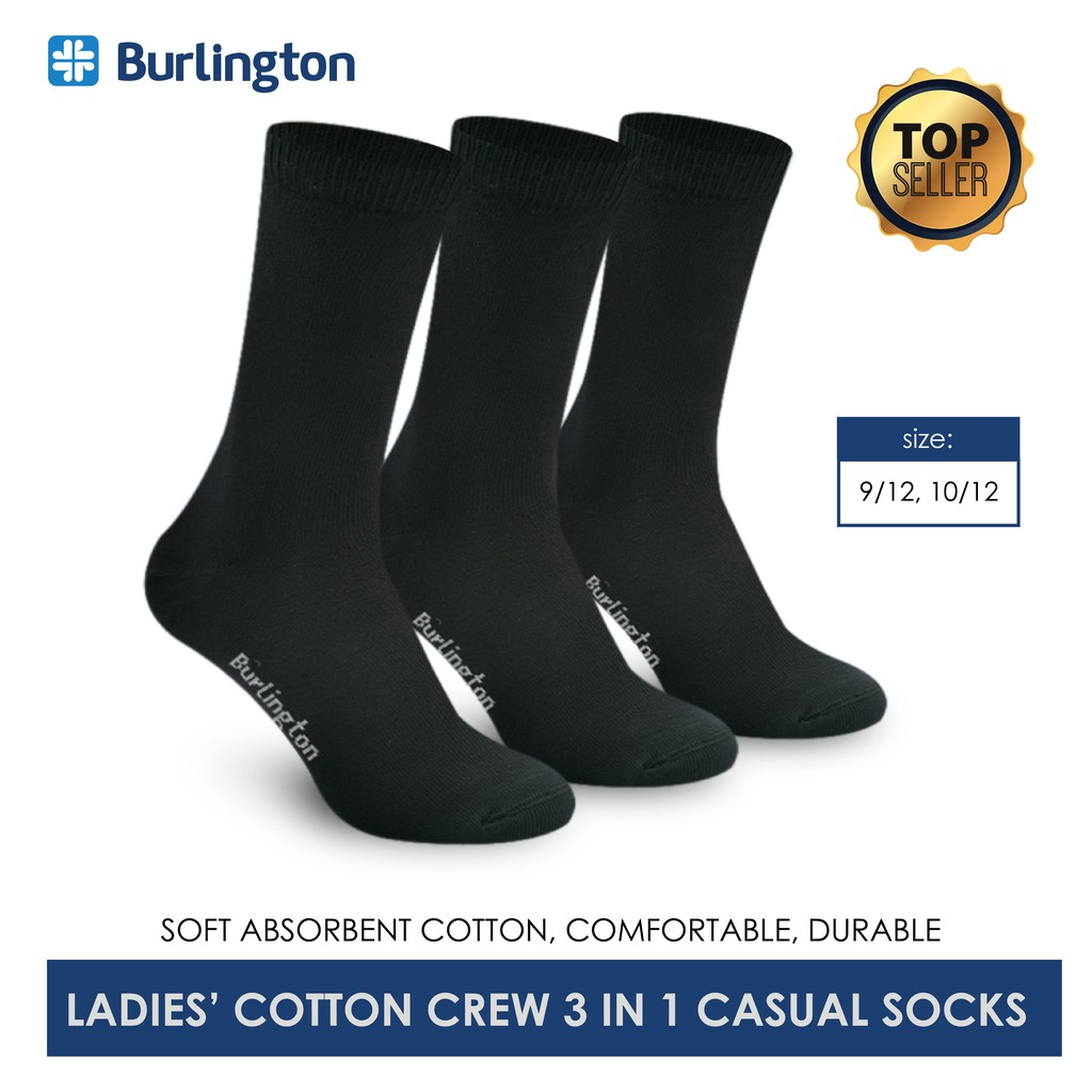 Burlington Ladies' Cotton Lite Casual Crew Socks 3 pairs in a pack 6149 ...