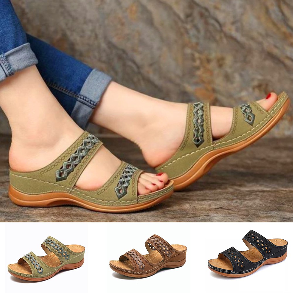 Womens wedge sandals low on sale heel