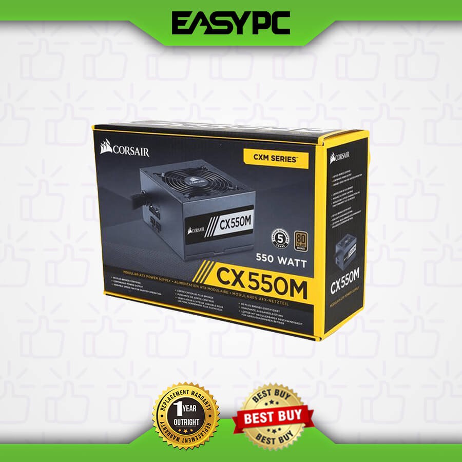 EasyPC| Corsair CX550M 550watts power supply| Semi Modular with APFC 80 ...