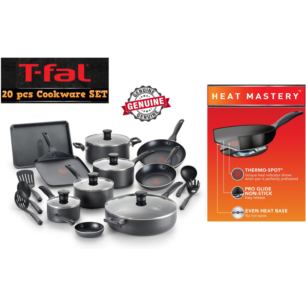 T-fal Easy Care Nonstick Cookware, 20 Piece Set, Grey, Dishwasher