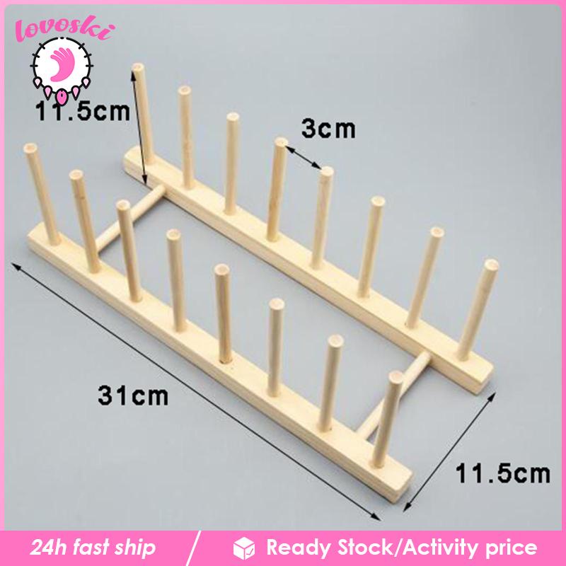 8 / 16-Spool Sewing Thread Rack Wooden Embroidery Thread Organizer ...