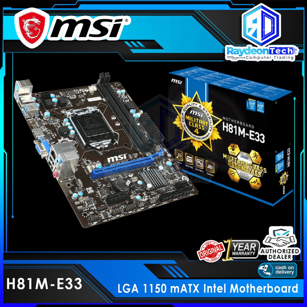 MSI H81M-E33 LGA 1150 Micro ATX Intel 4TH GEN Motherboard | Shopee ...