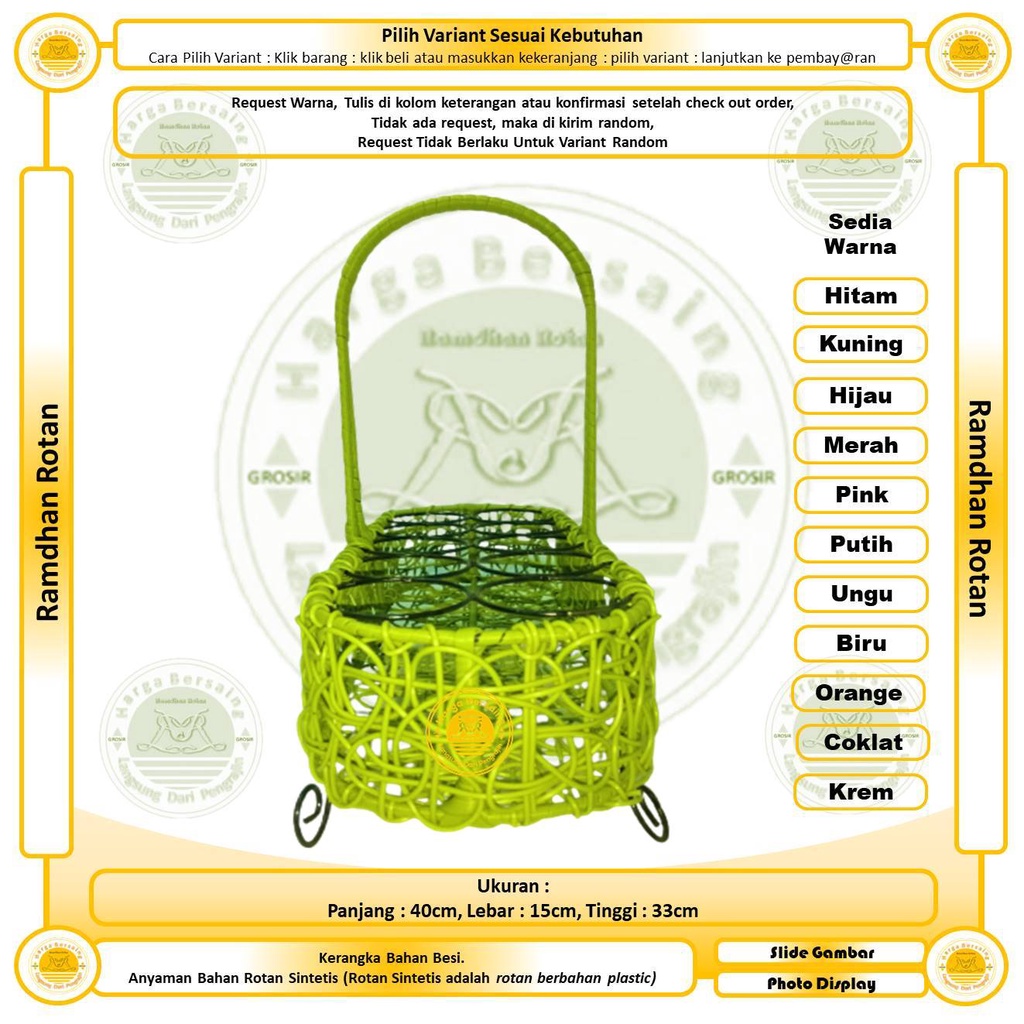 10-cup Mountoya Basket with Handle Material Iron Frame Woven Synthetic ...