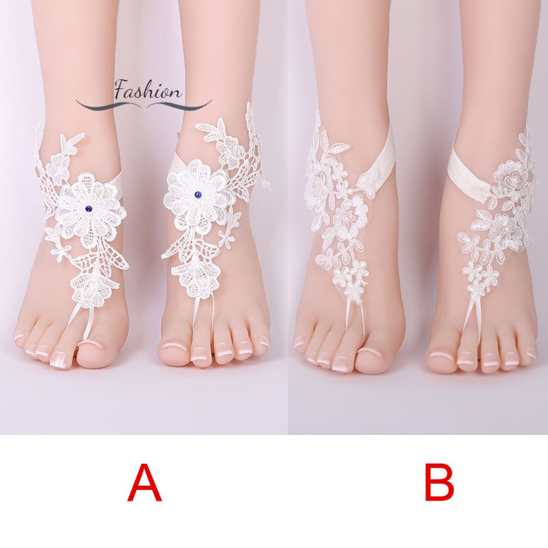 Ds 1 Pair Women Bridal Beach Foot Chain Wedding Anklets Lace Decor ...