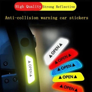 4Pcs White Car Door Caution Open Sticker Reflective Tape Safety Warning