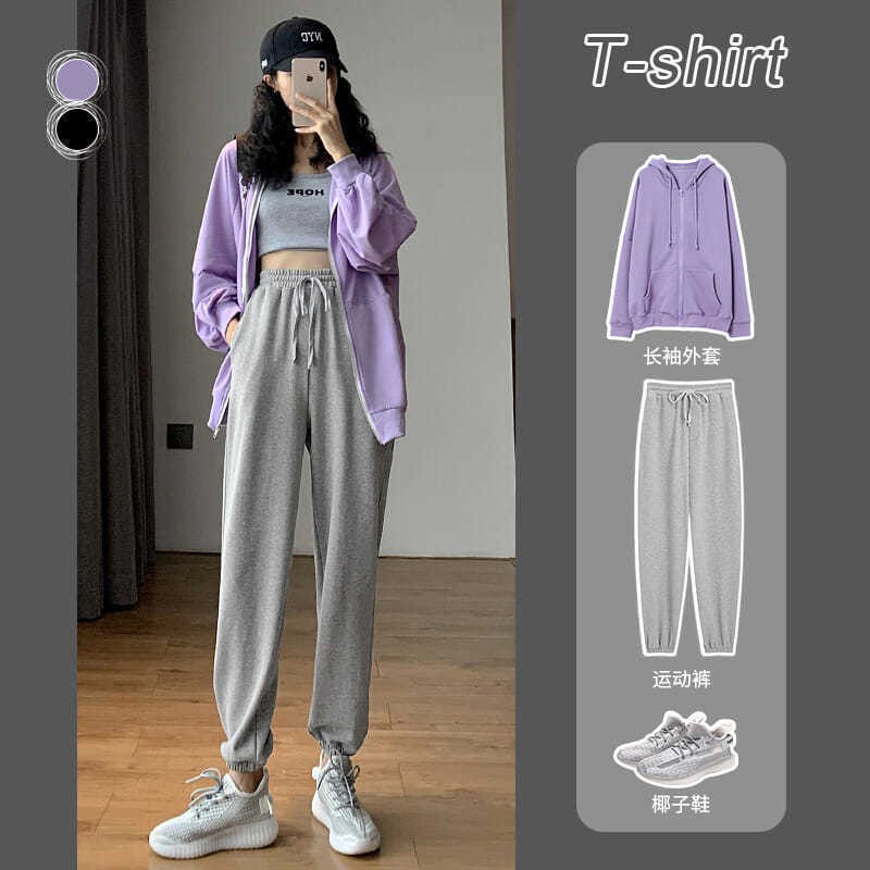 Gray sweatpants for girls with loose feet spring and autumn new Korean casual pants nine point guard trendy Shopee Philippines