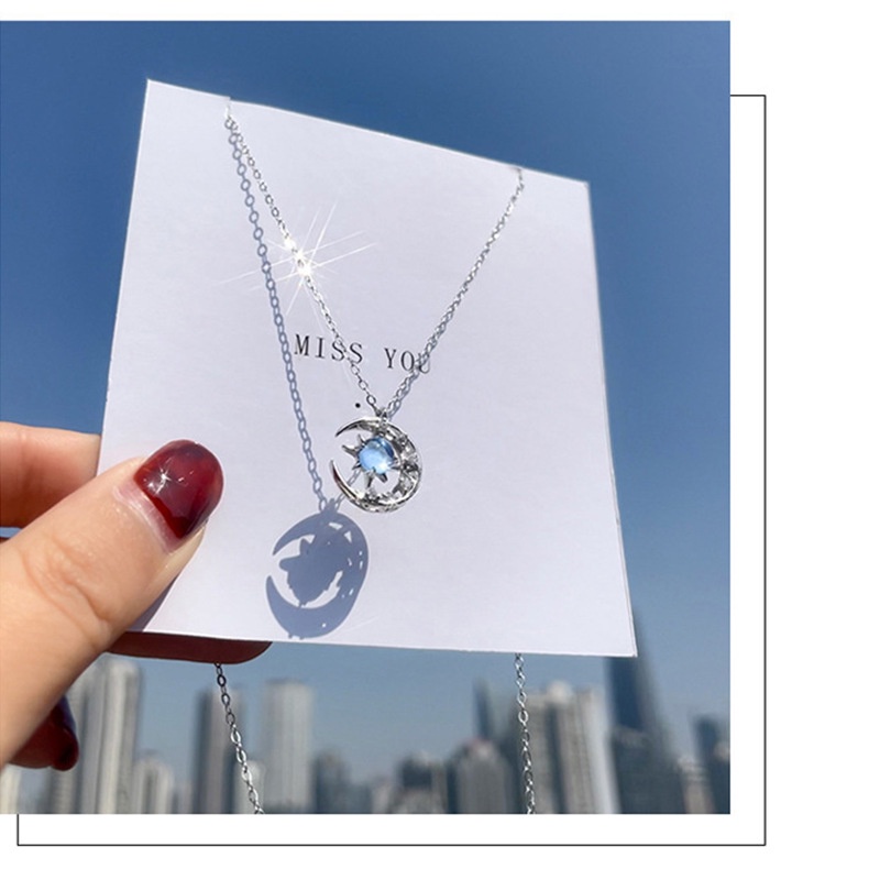 New blue starry sky Necklace female dream falling star moon