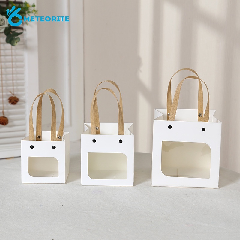 Modern Simple Square Kraft Paper Bag with Transparent Plastic Window