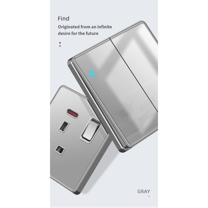 LEJIA Gray Wall Glass Panel Switch Switch Universal Socket with USB ...