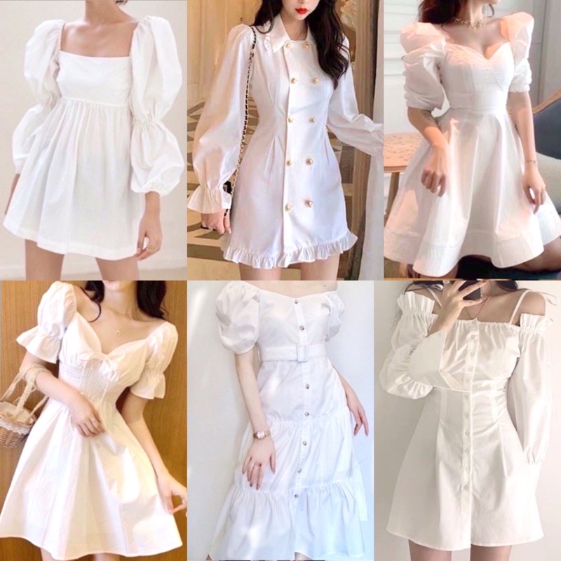 Elegant classy casual semi formal vintage puff sleeves white mini