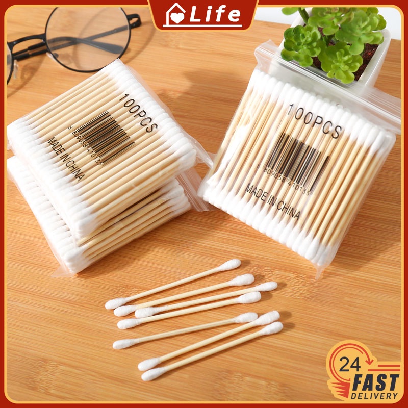 100PCS/Pack Disposable Sanitary Cotton Swab Soft Bag DoubleEnded Cotton Swab Cleaning Cotton