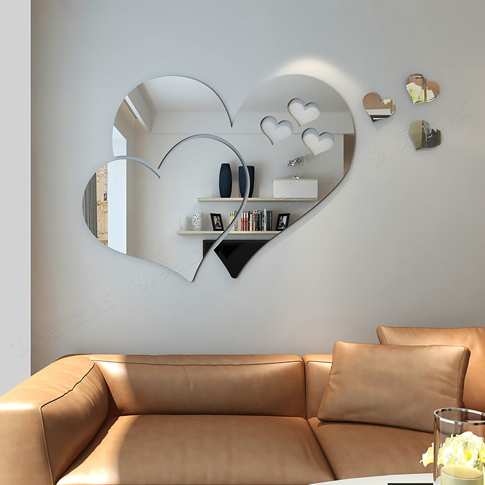 3D Acrylic Love Mirror Wall Stickers / Art Wall Decal /Heart Shaped