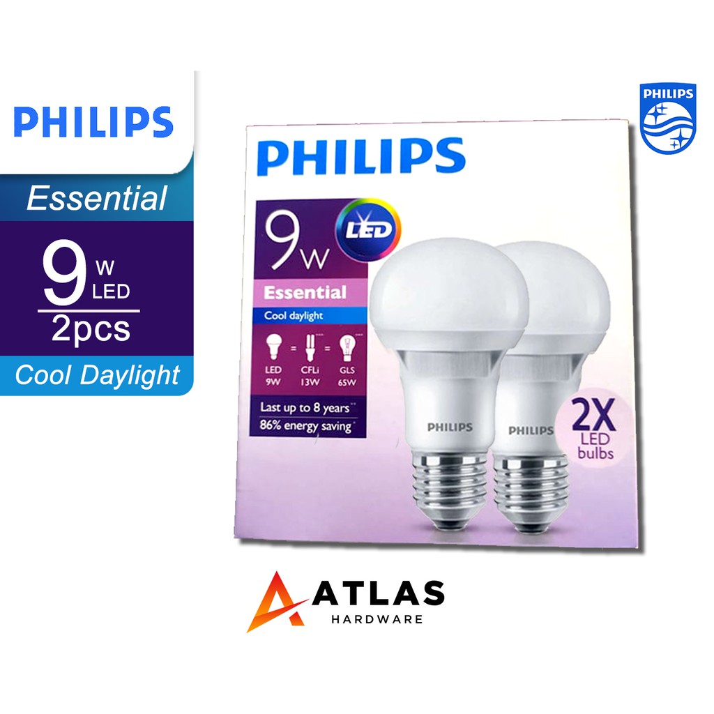 Philips 9W E27 Essential LED Bulb 2pcs | Shopee Philippines