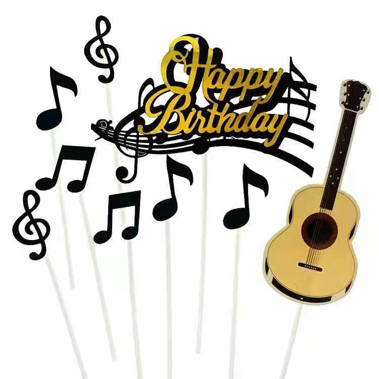 Music theme Notation Happy birthday paper card cake topper baking props