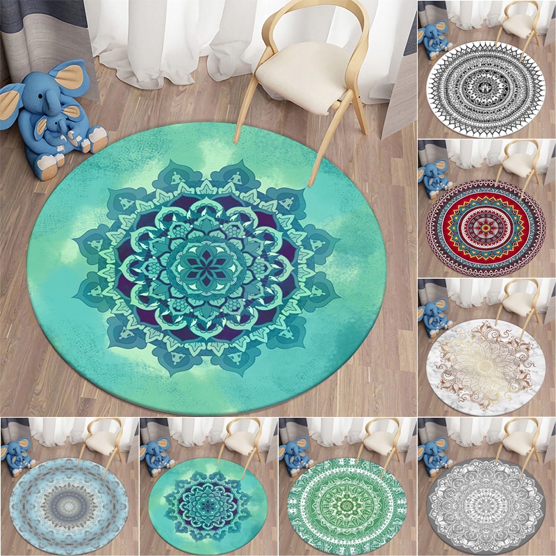 Ethnic Style Mandala Round Carpet for Living Room Rugs Flannel Area Rug