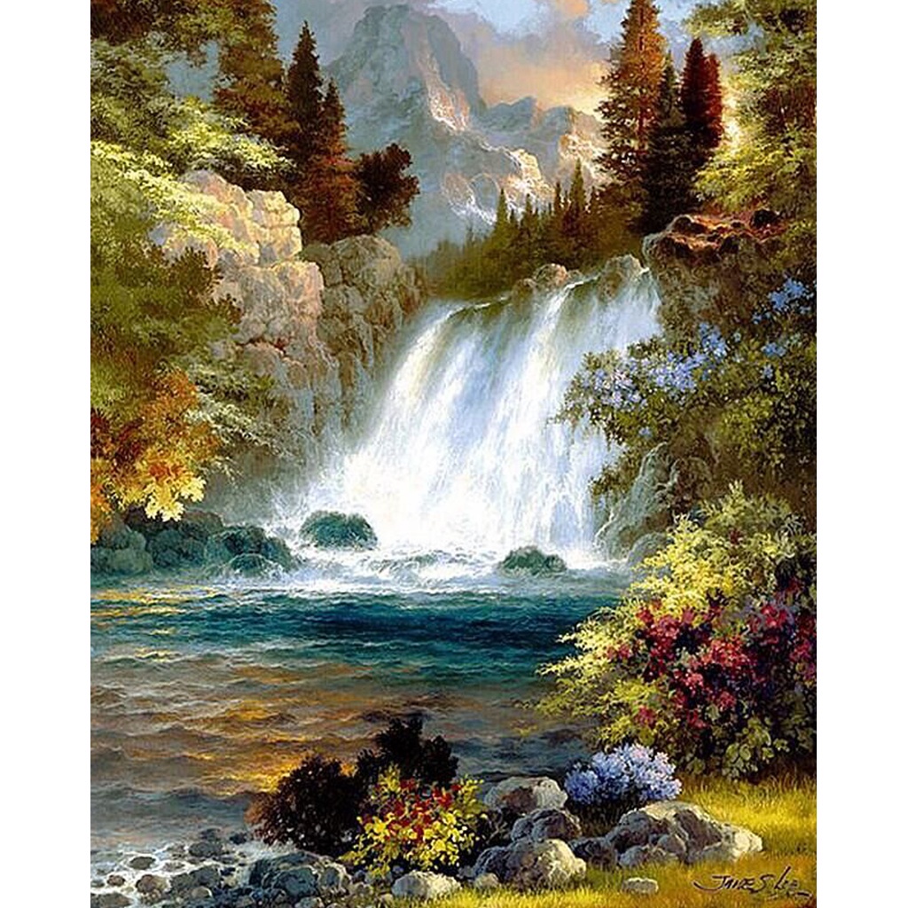 DIY living room Diamond Embroidery Round Full Diamond beads Waterfall mountain beautiful view rhinestone diamond painting beads painting Shopee Philippines