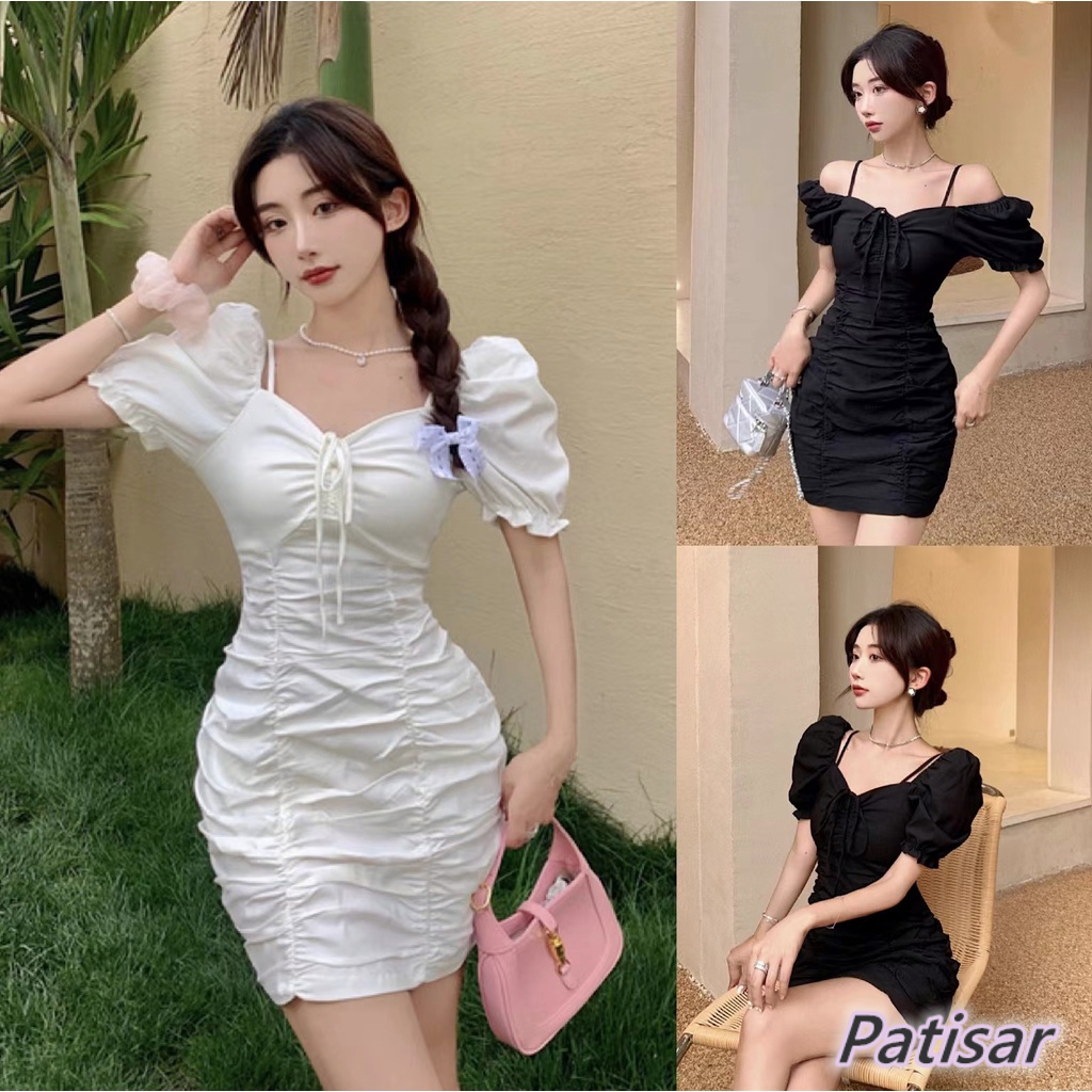 Korean White fasion Fairy Dress Puff Sleeve Fitted Sexy Slim fit For ...