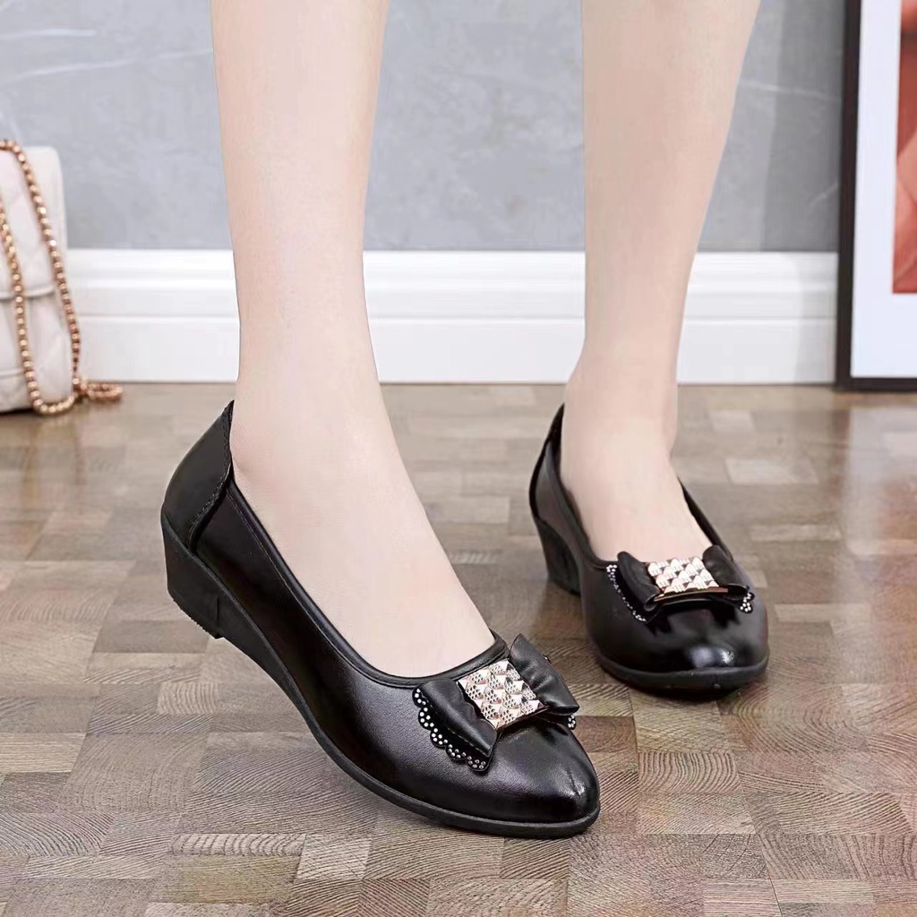 【HHS】 VOFOX Korean fashion Black Shoes Leather Loafer Flat Shoes Casual ...