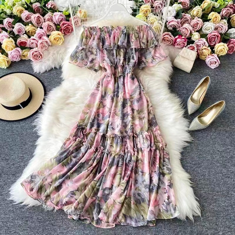 maxi off shoulder floral dress for women summer dress for women casual korean formal elegant dresses Shopee Philippines
