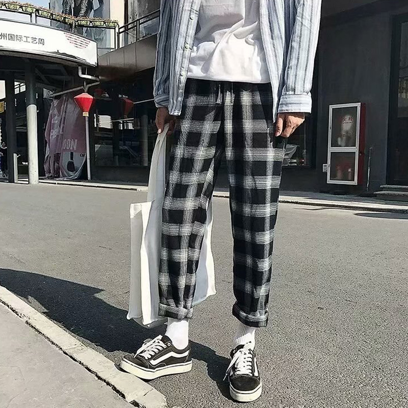 Hey Man18 Men s Checkered Casual Pants Korean New Teens Ankle Trousers Formal Wear For Men Fashion Straight Plaid Pants Black and White Couple Male Slacks Shopee Philippines