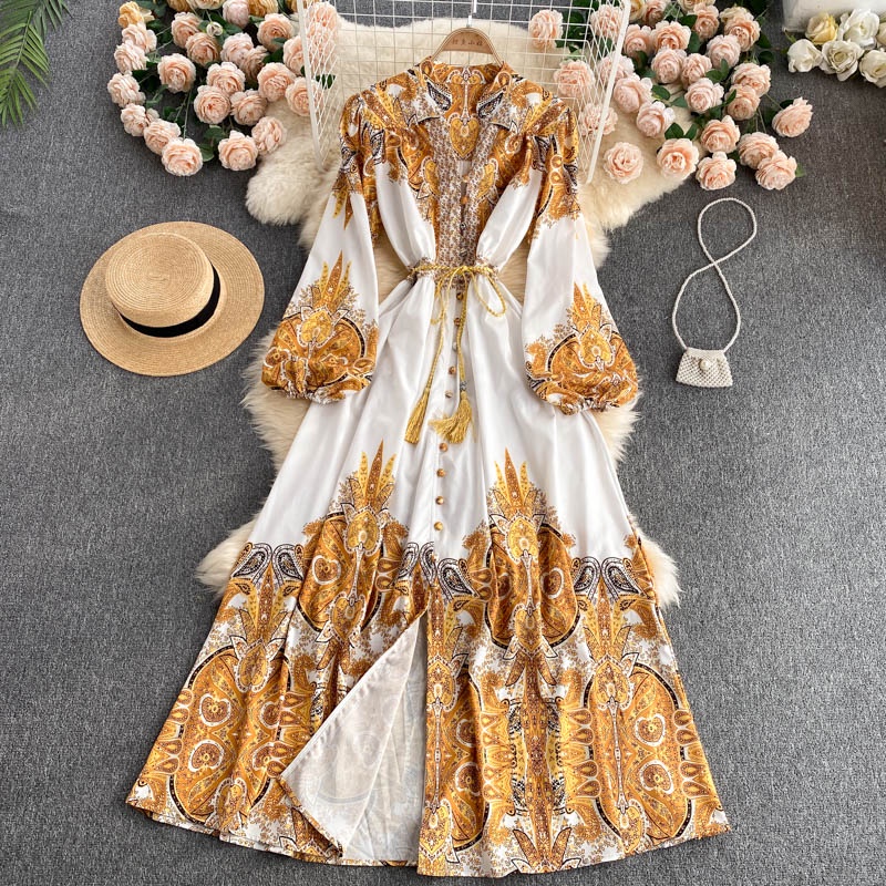 New Long Sleeve High Waist Printed Dress main image 0
